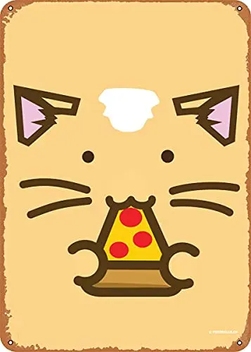 Cat Eating Pizza Face Vintage Look Metal Sign Patent Art Prints Retro Gift 8x12 Inch