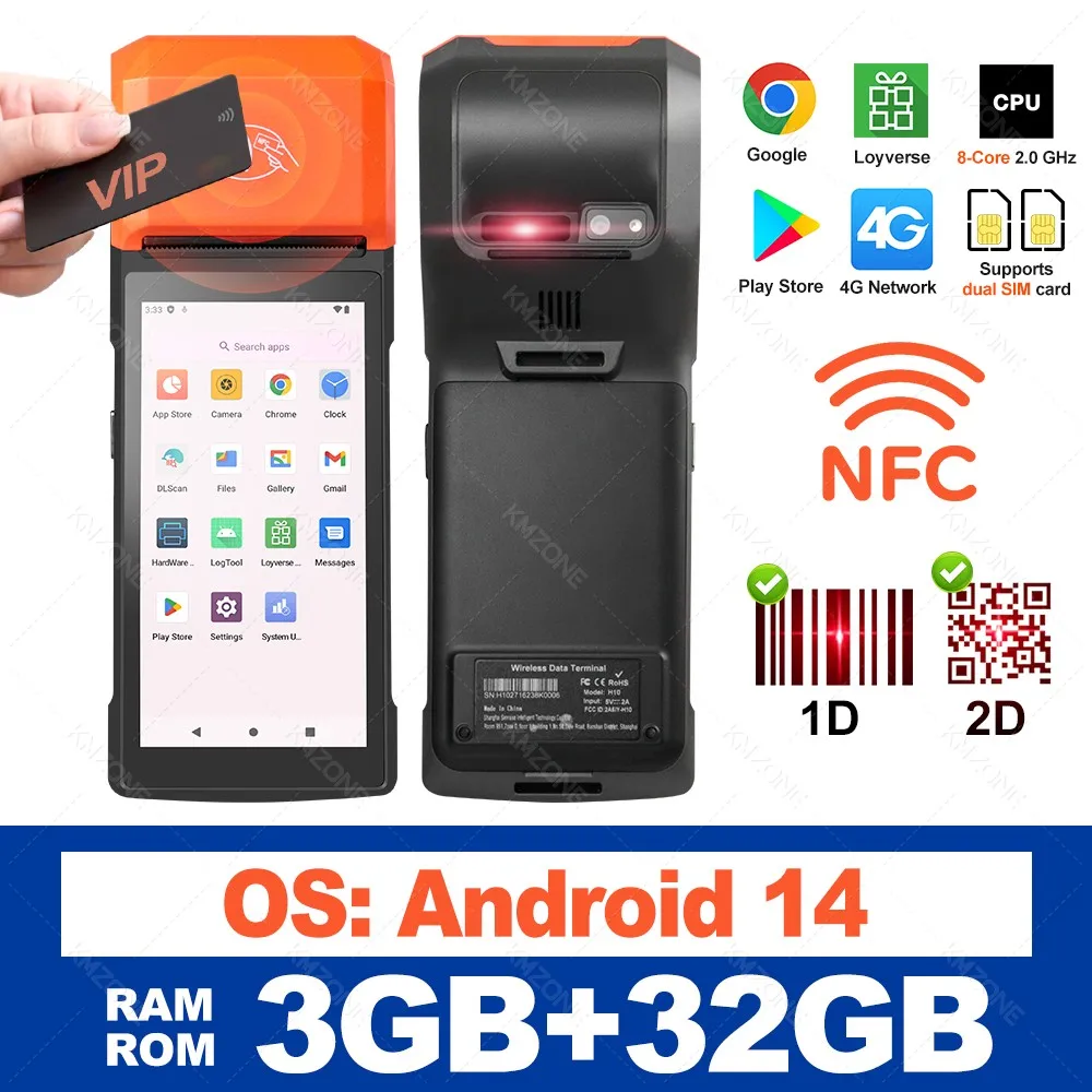 Android 11/13/14 PDA Terminal POS Machine 5.0 "Touchscreen Ingebouwde 58mm Bluetooth Thermische bonprinter Ondersteuning Wifi GPS