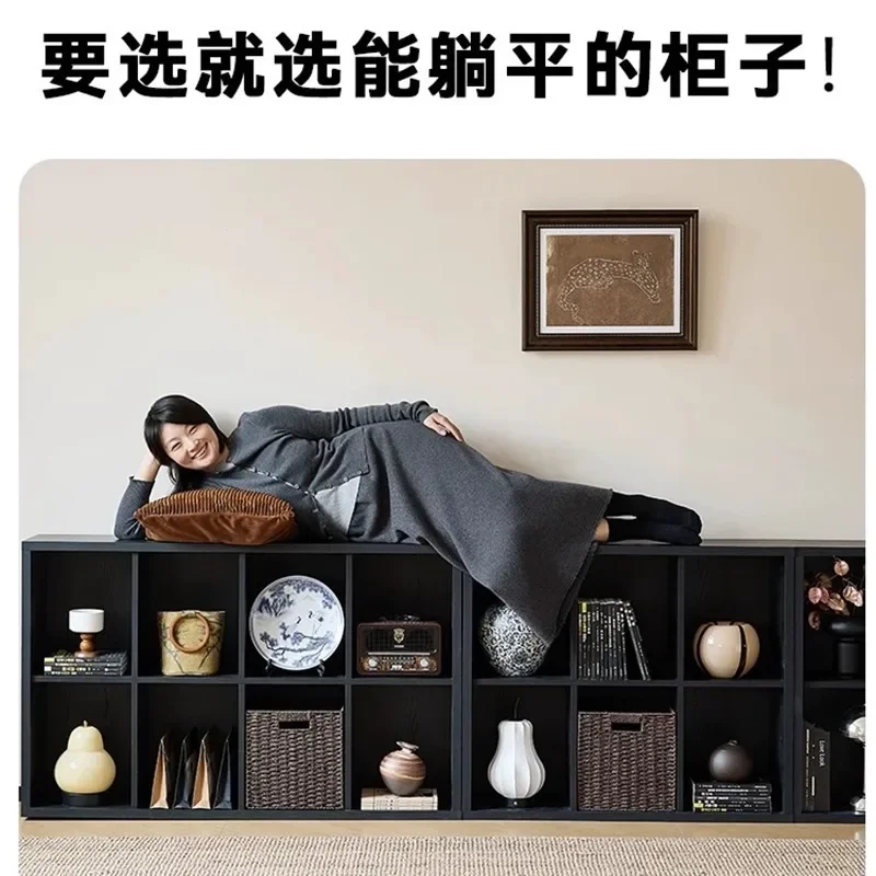 Black Bookcase Floor Shelf Living Room Locker Child Home Storage Cabinet Combination Lattice Cabinet Antique Bookshelf