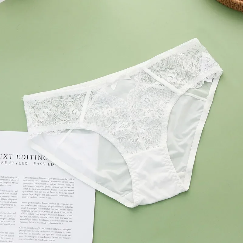 Lace Ice Silk Panties Ladies Girls Cotton Full Cotton Crotch Low Waist Japanese Girls No Trace Plus Size