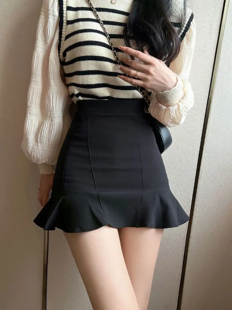 Women's Skirt Coquette Female Skirts Tight Ruffle Wrap Sexy Luxury Elegant Korean Fashion New in 2025 Trend V Y2k Vintage Modest