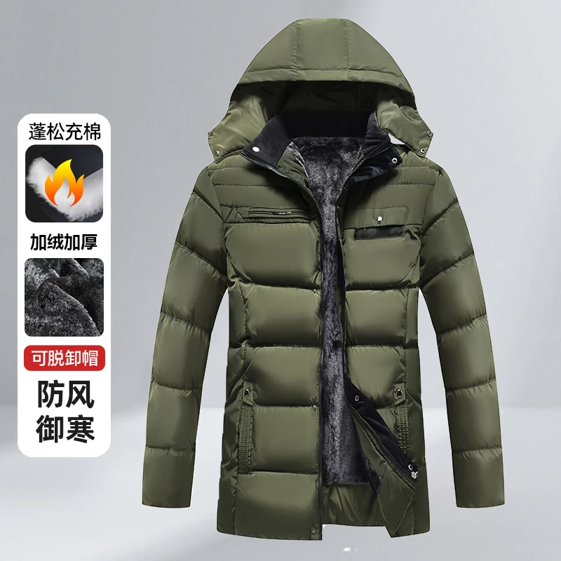 

Winter Long Parka Men Hooded Coat Windproof Cotton-padded Windbreaker Coat For Middle-Aged And Elderly Warm Parkas Loose Fit