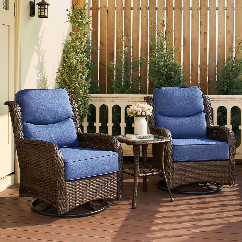 

Luxury Outdoor Patio Furniture Set with 6Inch Thick Cushions, High Back Wicker Swivel Rocker Chairs, 3 Pcs All Weather Chairs S