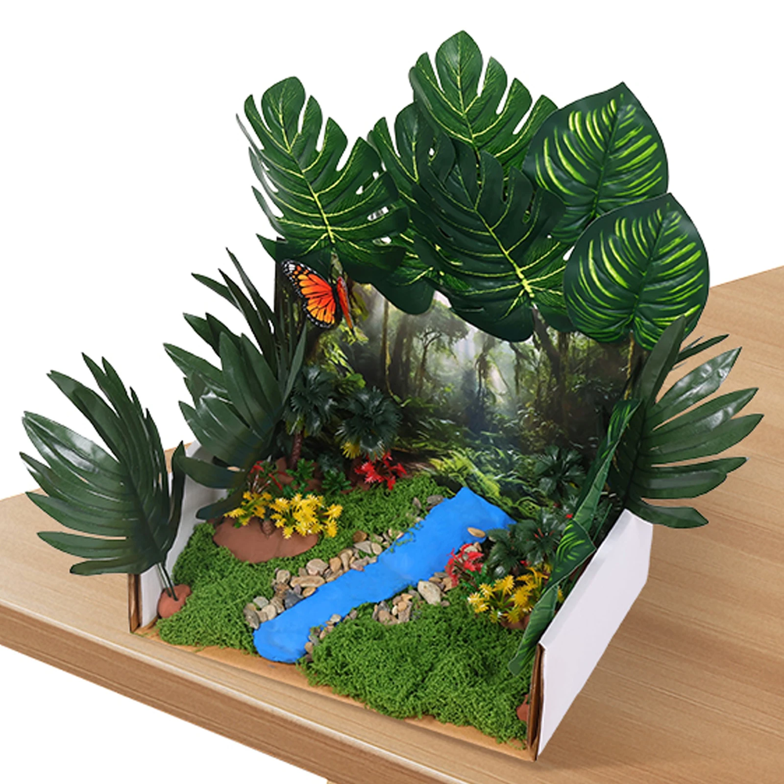 Rainforest Diorama Supplies Kit Artificial Model Scenery Decoration Kit Includes Clay Artificial Moss Plant Stream Stone DIY