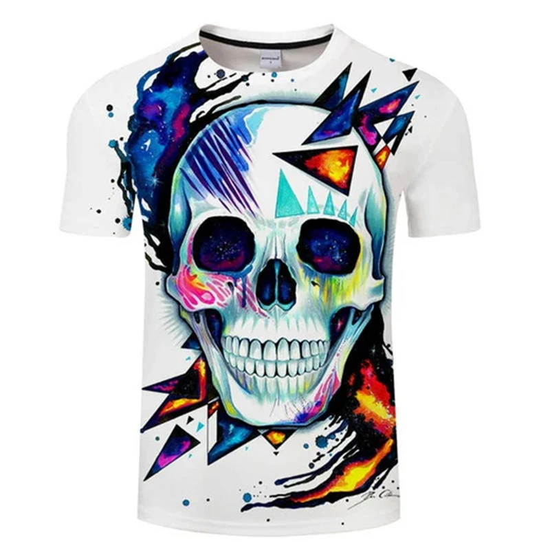 Hip Hop Skull Cat Owl Graphic T Shirt 3D Printed Colorful Eyes Tiger Streetwear T-shirt Short Sleeve Men Fashion Summer Clothing