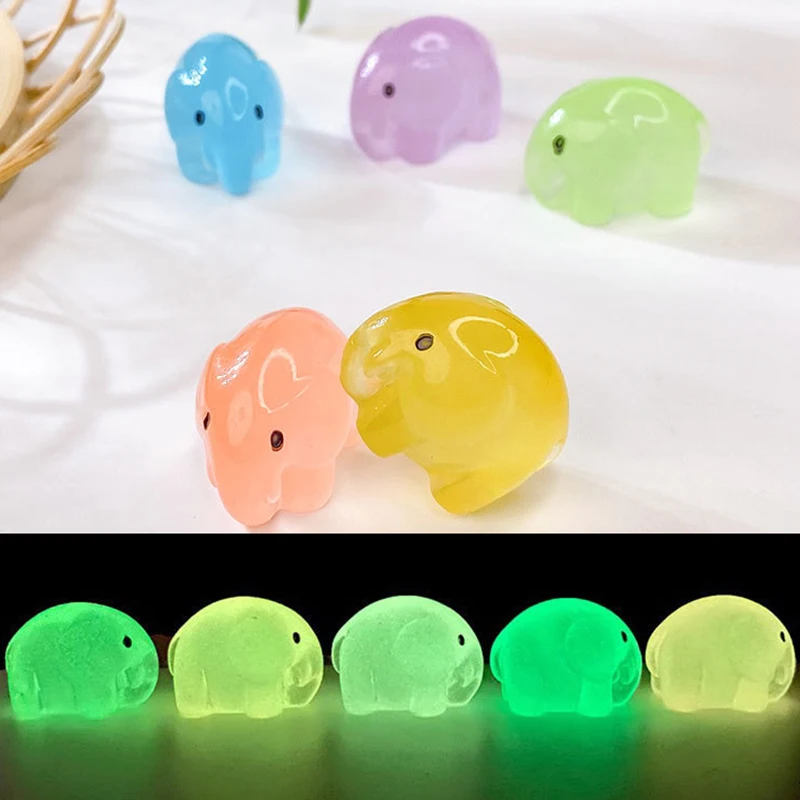    10 Stück im Dunkeln leuchtende niedliche Elefanten-Harz-Desktop-Dekorationen, Ornamente, handgefertigte Haarnadel, Schlüsselanhänger, Zubehör, Spielzeug