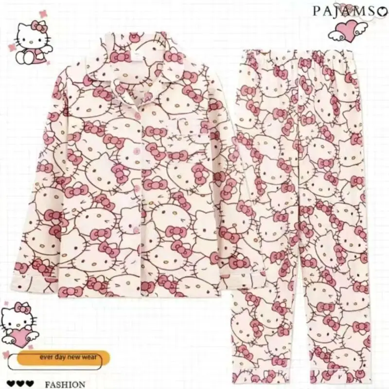 Pochacco المرأة الجديدة ربيع الخريف منامة 2 قطعة فتاة مرحبا كيتي لطيف الكرتون ملابس المنزل مجموعة طالب موضة الحلو لينة الملبس