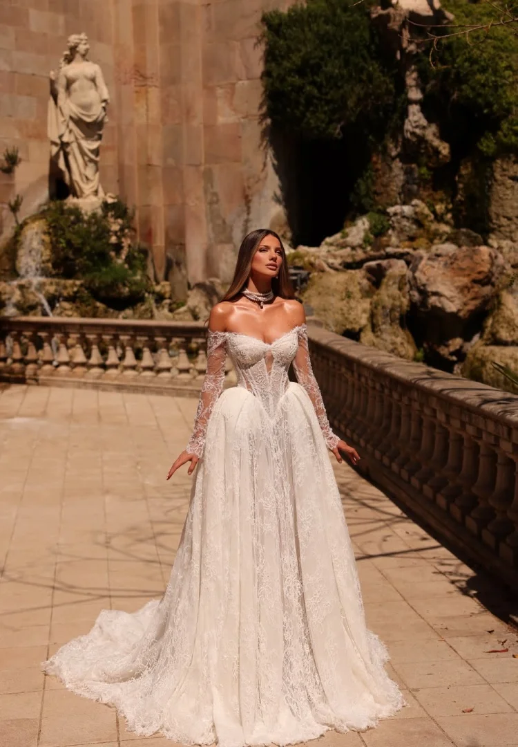 Vestido De Novia Princesa Lace Wedding Dress Long Sleeve Minimalista Vestidos Elegantes 2026 A Line Blanco Para Boda Civil Bride