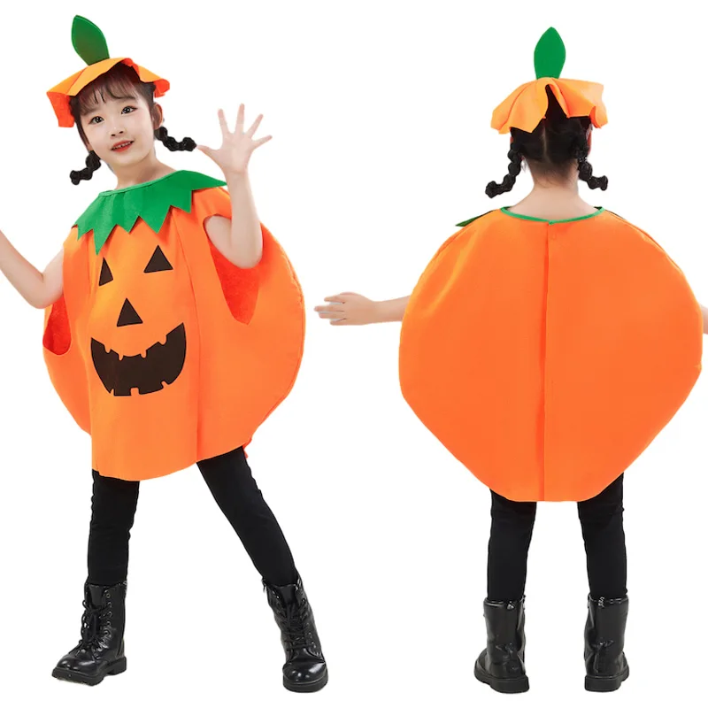 Halloween Pumpkin Cosplay Suits Adults Children Party Costumes with Hat Candy Bag Trick or treating Holiday Dress Up