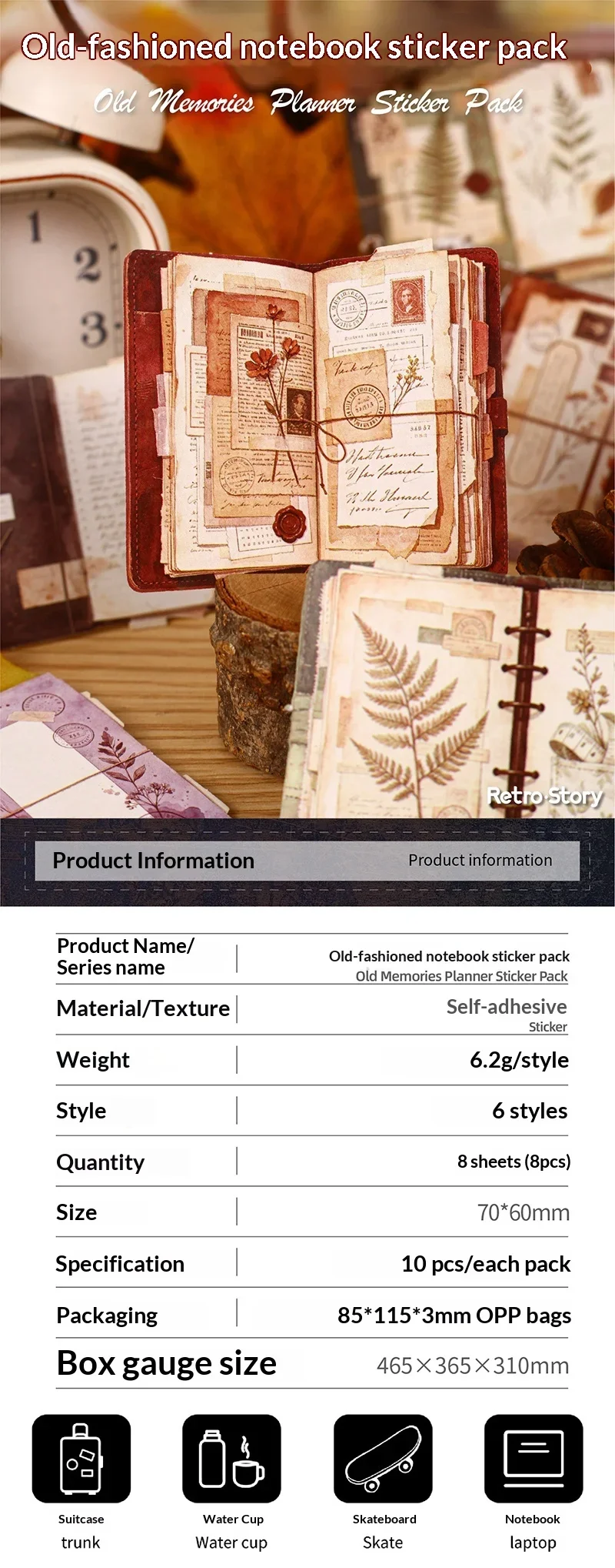 JIANWU Vintage Notebook Pattern Landscape Material Collage Scrapbooking Sticker Creative DIY Journal Stationery