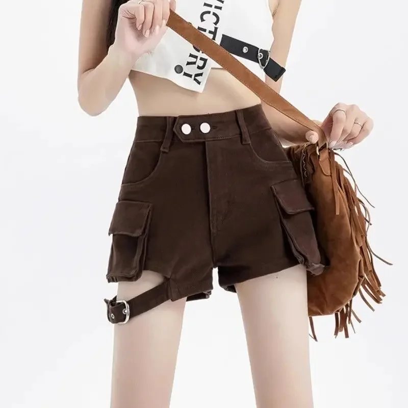 Short en Jean rétro pour femmes, avec poche à la taille, extensible, tendance Harajuku, mode japonaise des années 2000, pantalon court en Jean pour femmes