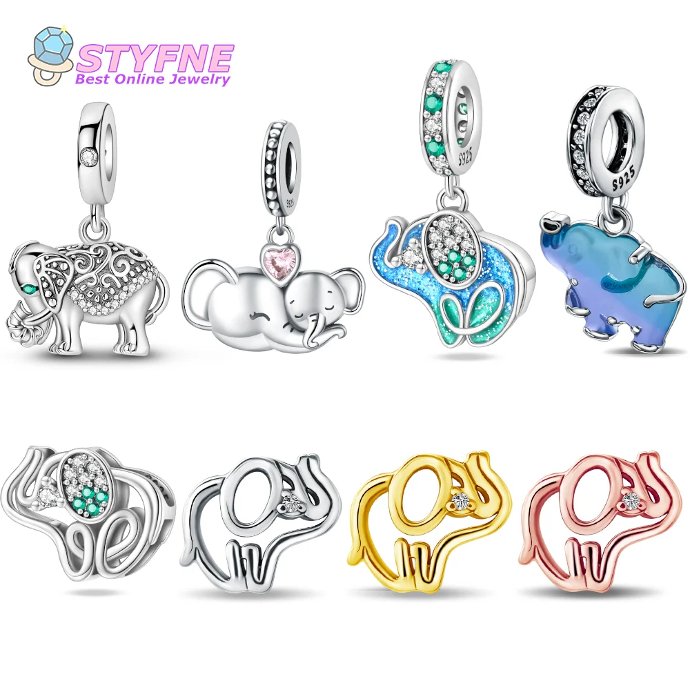 925 Sterling Silver Tame Elephant Pendant - Elephant Series Beads Charms fit Bracelets and Necklaces Dangle Pendants