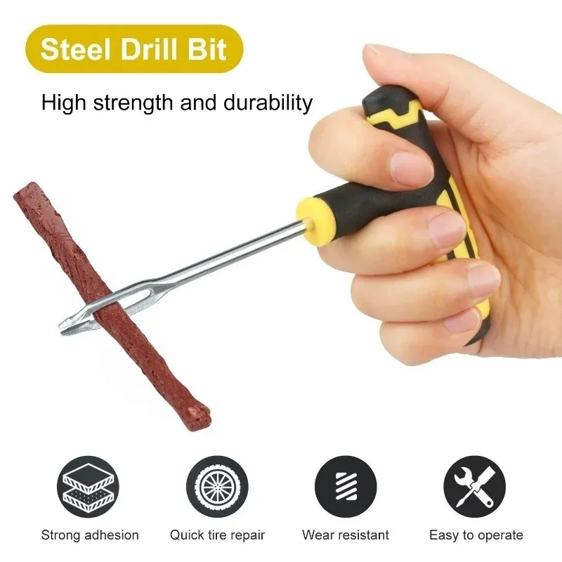 Portable Car Tire Puncture Repair Kit T-Handle Tools Glue Strips Universal for Truck Motorcycle RV Roadside Safety image 3