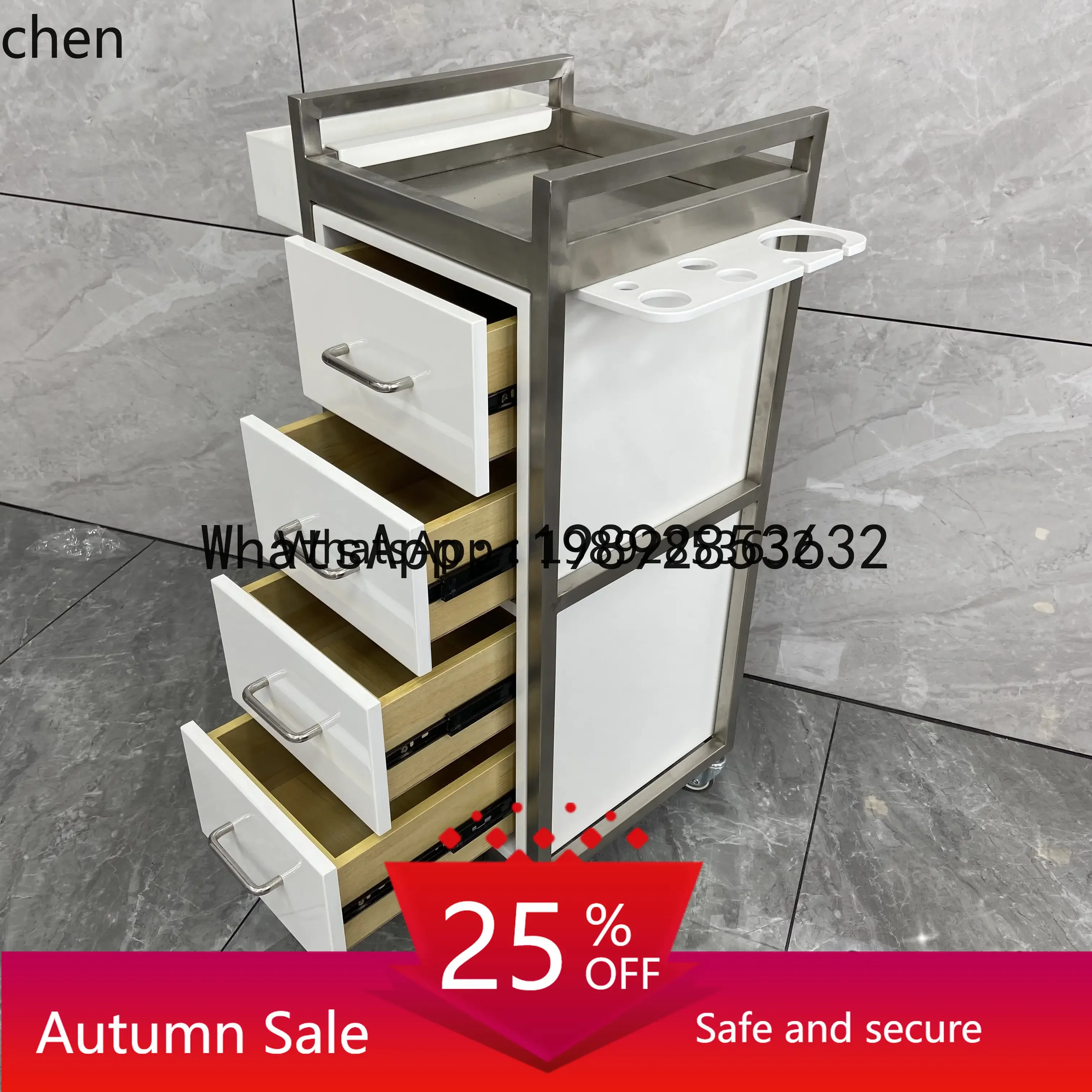 W7- stainless steel cabinet barber shop tool table hair cutting cabinet hair salon cart perm and dyeing tool cart 3