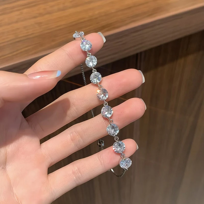 

PONYKISS 925 Sterling Silver Zircon Bead Shining Geometric Charm Bracelets for Women Trendy Fine Jewelry Minimalist Accessories