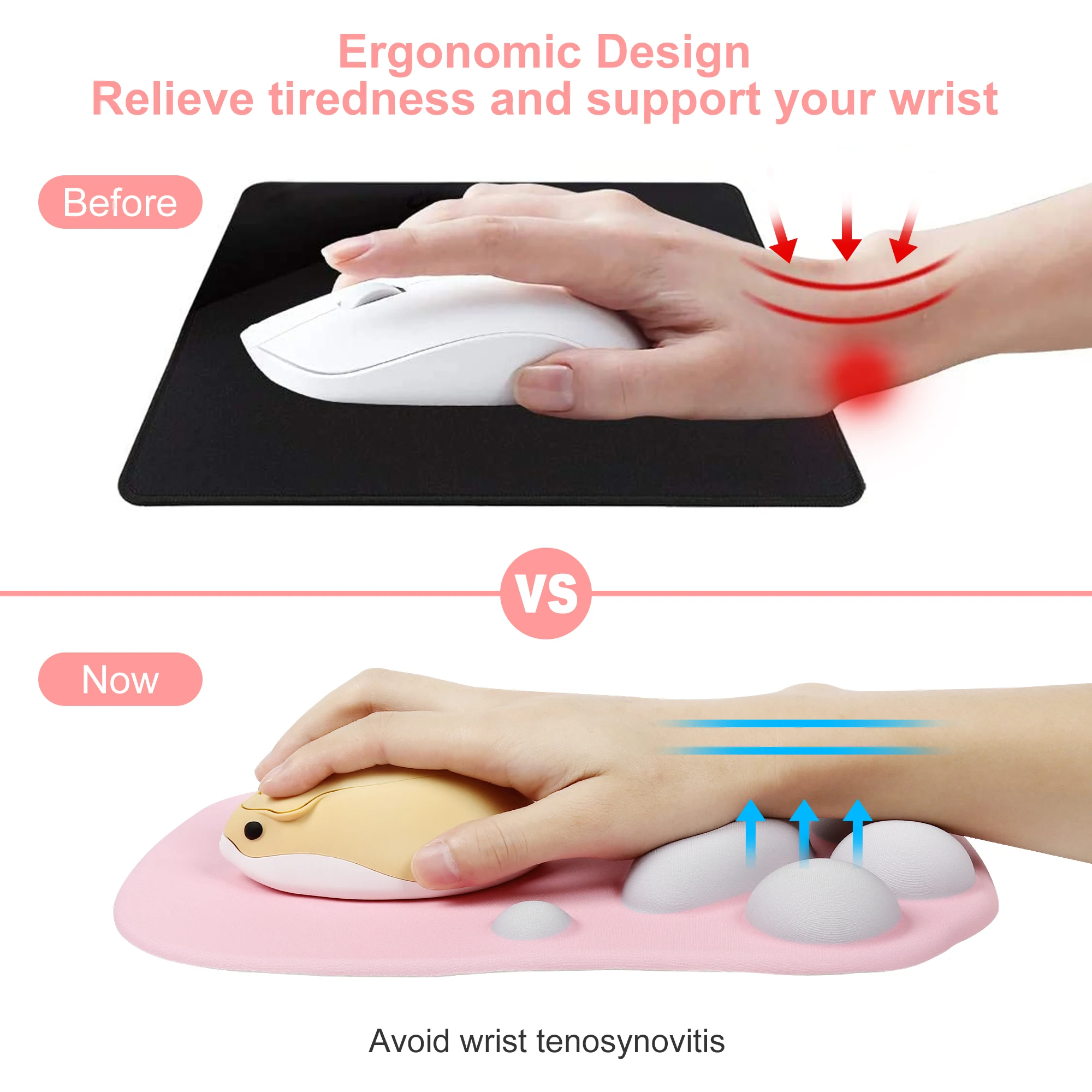 Cute Cat Paw Mouse Pad 3D Soft And Skin Friendly Memory Sponge Silicone Pad Raise Wrist Mousepad Increase And Thicken Work Game