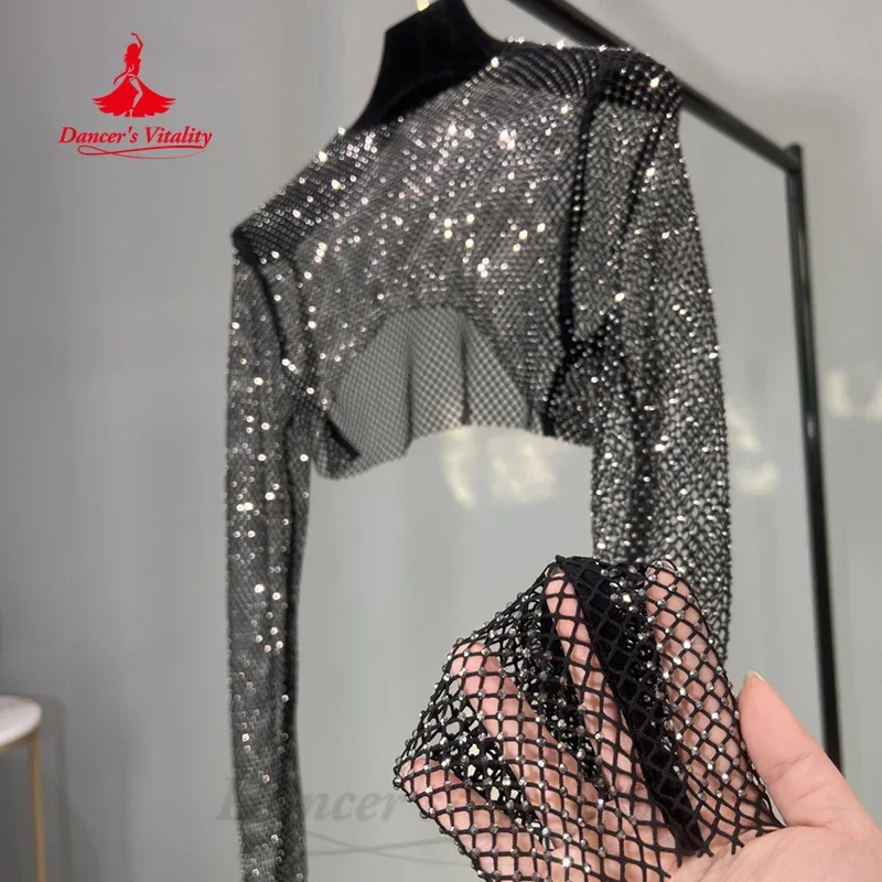 BellyDance Practice Top for Women Long Sleeve Full Diamond Shawl Girls Oriental Dance Modern Dance Sparkling Training Clothing