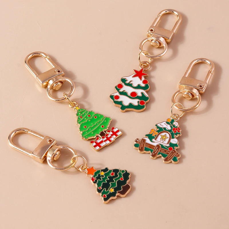 

Cute Enamel Christmas Tree Keychain Key Ring Pendants for Key Holder Women Girls Handbag Decor DIY Christmas Jewelry Gifts