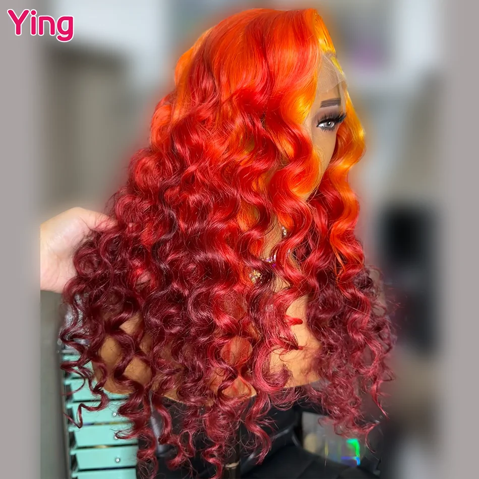 

Ying Orange Red Omber Curly Wave Brazilian Remy 613 Blonde Wig 13x4 Lace Front Human Hair Wigs 13x6 Lace Frontal Wig PrePlucked