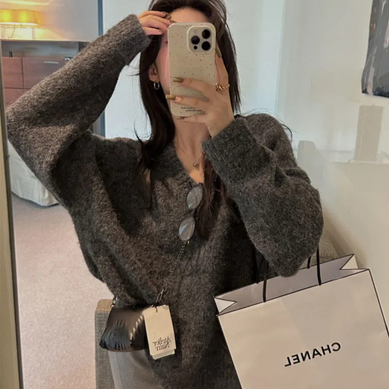 

O Neck Solid Long Sleeves Knitwear Soft Pullover T185 2025 Korean Casual Sweater Women O Neck Solid Long Sleeves