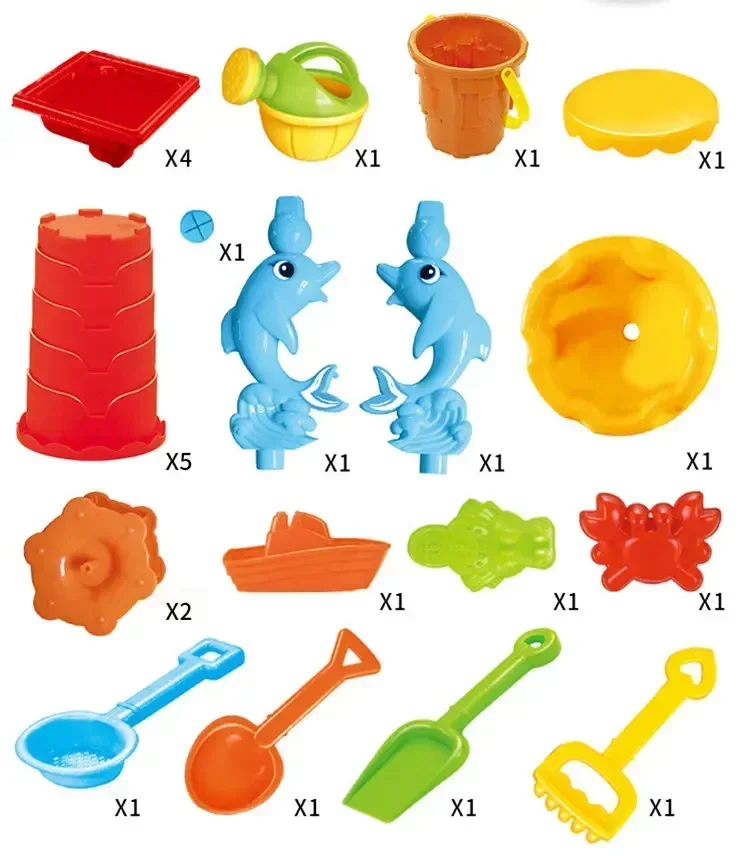 [Divertente] 4 giocatori per bambini Estate all'aperto Spiaggia Sandpit Toy Secchio di sabbia Ruota d'acqua Tavolo da gioco Set da gioco Gioco d'acqua Giocattolo educativo con la sabbia