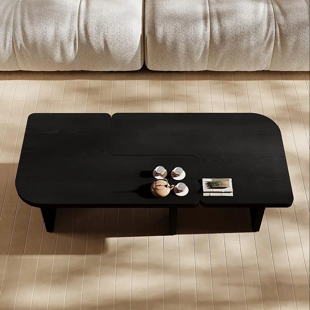 54"" Modern Minimalist Thick High-Strength Mdf Coffee Table, Combined Tea Table For Living Room, Office, Den, No Assembly, Dark