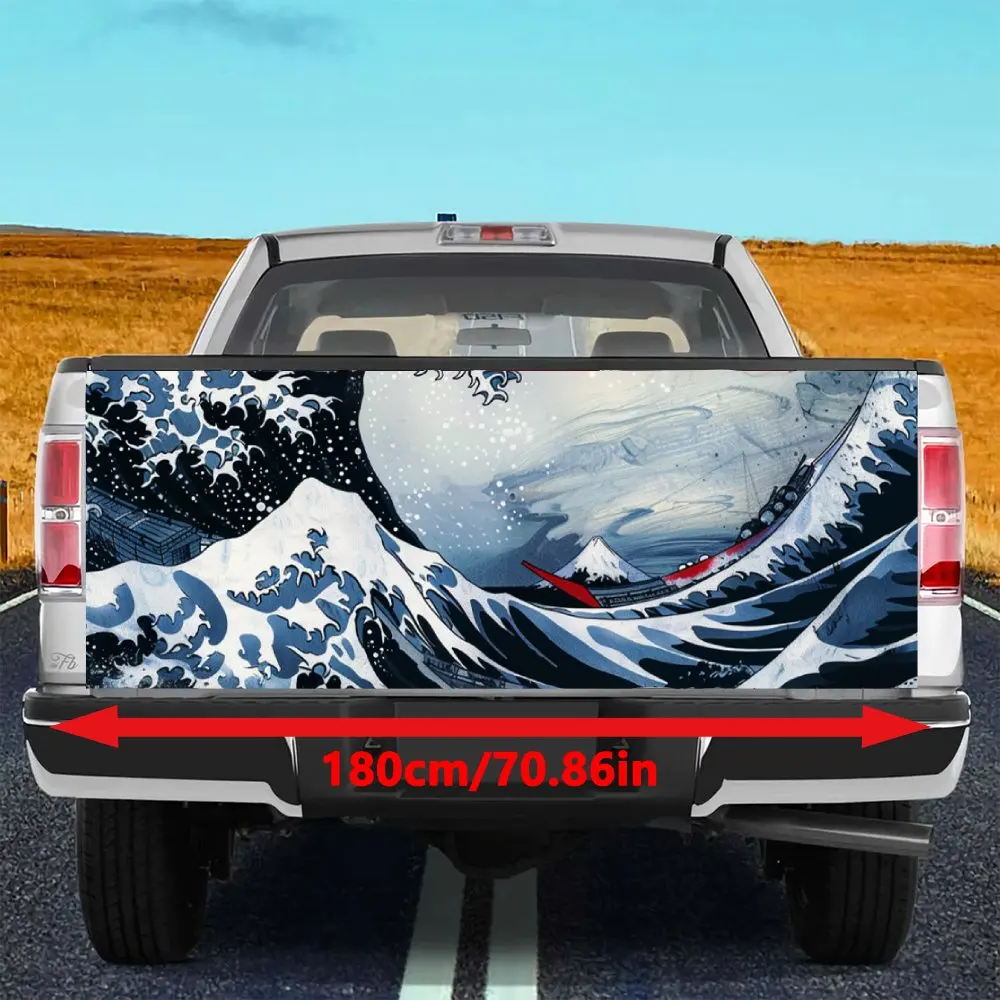 Japanese Sea Wave Art Design Car Tail Trunk Protect Vinly Decal Auto Accessories DIY Hood Decoration Sticker for Off-road Pickup