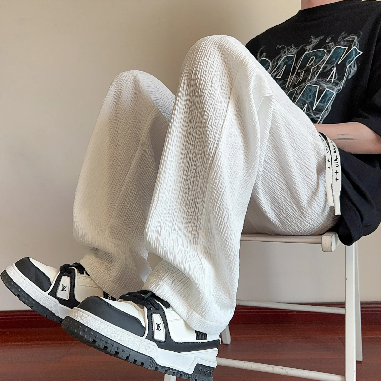 

Мужские летние тонкие брюки из ледяного шелка прямого кроя, свободные широкие брюки, длинные брюки с охлаждающим эффектом, струящиеся, для отдыха, модные