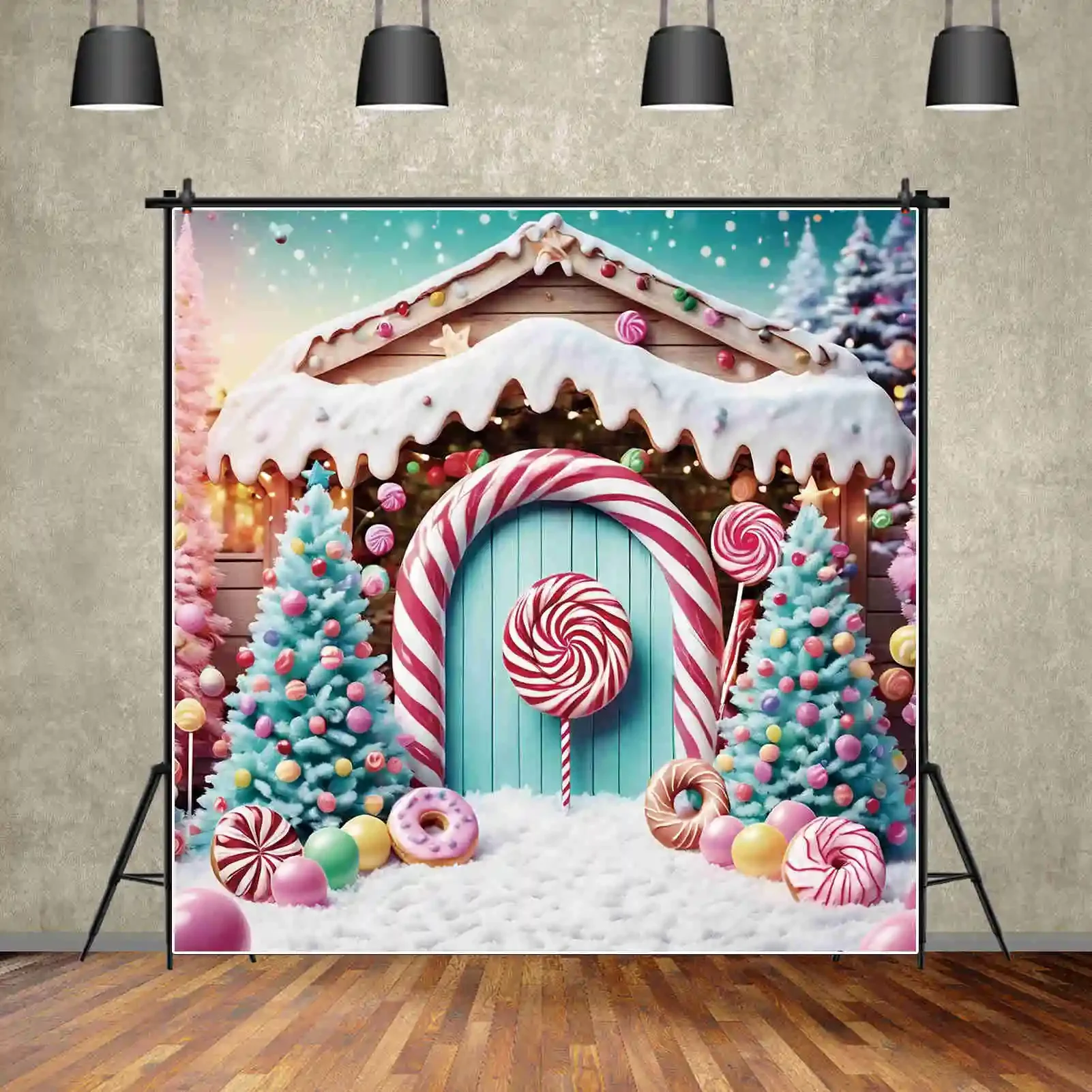 MOON.QG Christmas 2025 Children Baby Photography Background Candy Land Big Tree Gifts Wreath Backdrop New Year Party Back Drop