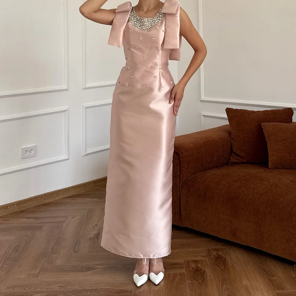 

Customized Straight Evening Dresses Ankle-length Scoop-neck Sleeveless Prom Gown Simple Fashion Crystal Casual Party Gown