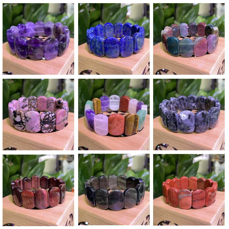 

2024 New Couple Bracelet Natural Stone 15X24MM Large Bracelet Inlaid With Amethyst Tiger Eye Agate Crystal Fashion Jewelry