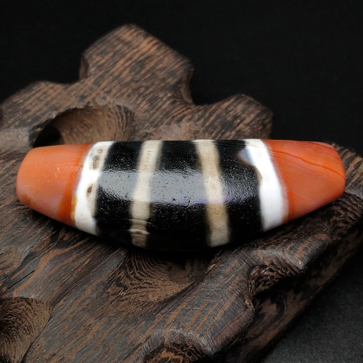 Rare Tibetan Buddhism Agate 4 Line Horn Dzi Bead Amulet Necklace Pendant G3734