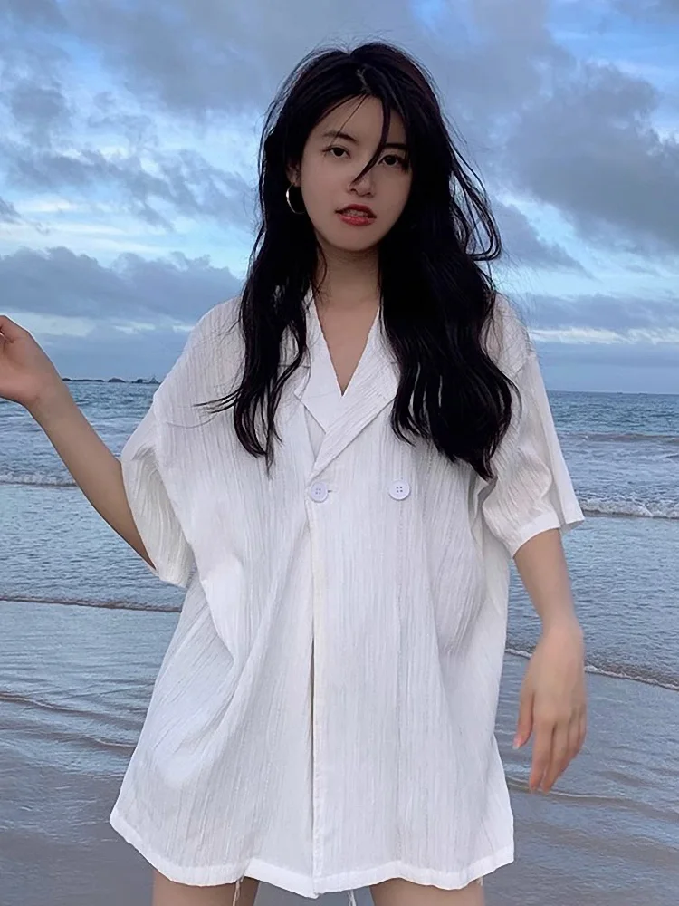 Estate Donna Allentato Casual irt ort Sve Design Sensation Piccolo ence Pigro Pieghettato Sottile irt Pendolarismo Sle Coreano V...