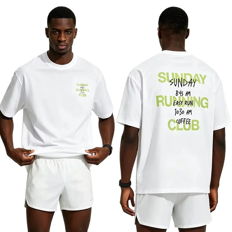 2026 casual jogging tops Men's and women's cotton short-sleeved T-shirts featuring the letter pattern of Sunday Running Club