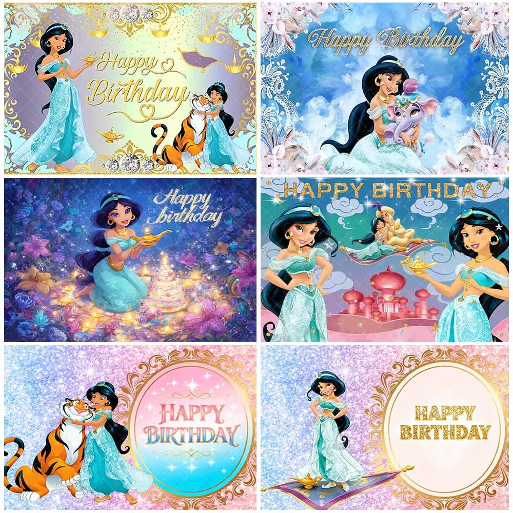 

Disney Jasmine Princess Aladdin Theme Backdrop Girl Birthday Party Decorations Photography Background Baby Shower Supplies Gifts