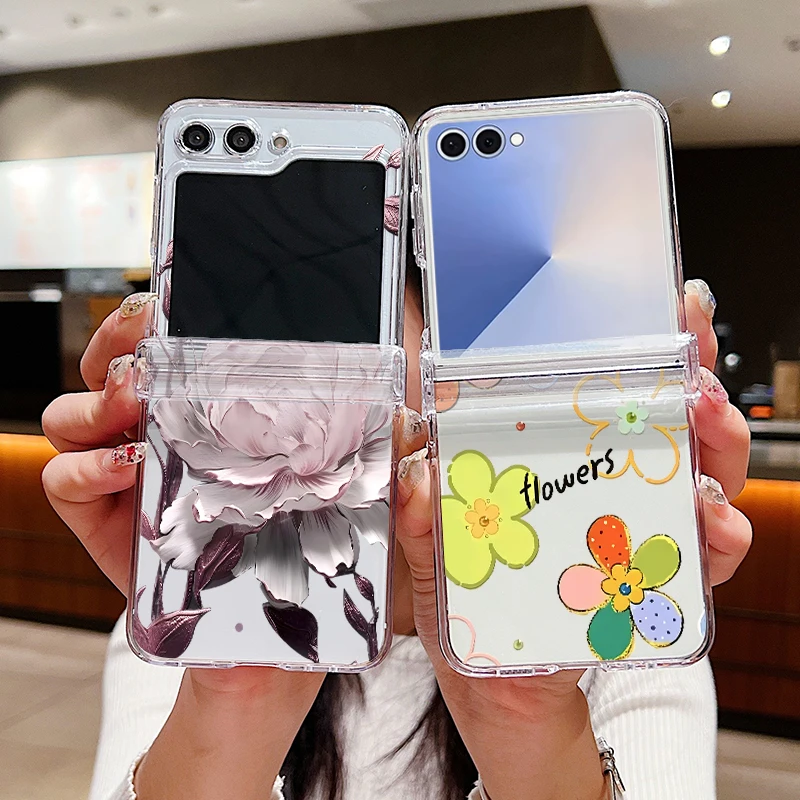 Colorful Flower Patterned Phone Case For Samsung Galaxy Z Flip 8 7 FE 6 5 4 3 5G Z Flip7 Flip8 Flip6 Folding Hard PC Clear Cover view 6