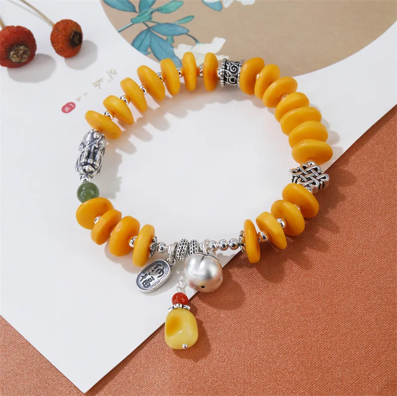 Chinese style natural old honey lucky brave bracelet S925 all the best small persimmon south red high-end jewelry Attract wealth