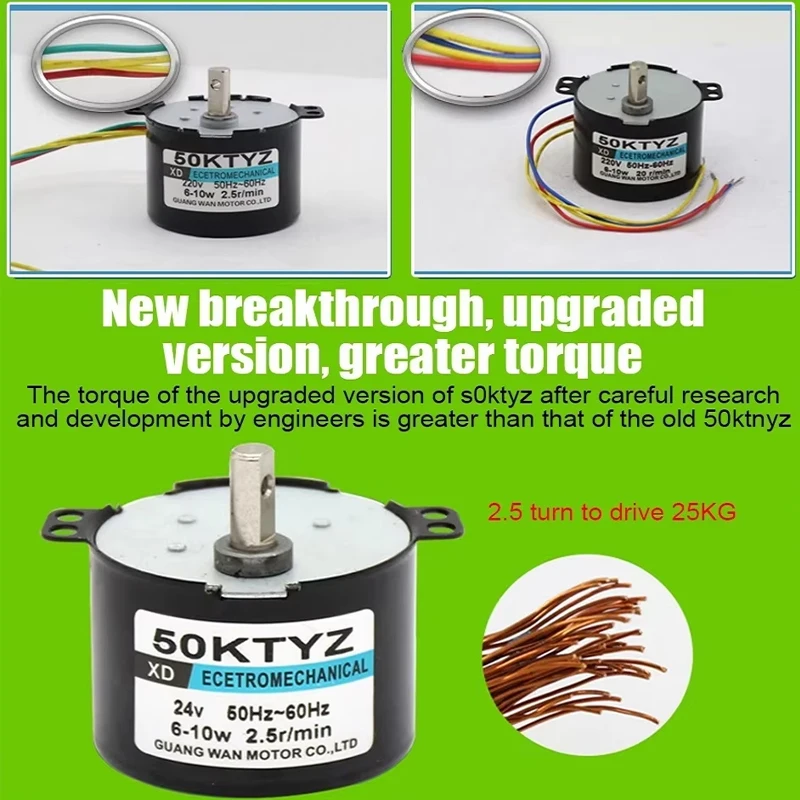 Permanente magneet AC synchrone motorreductor 1 RPM 2,5 RPM 50KTYZ snelheidsreductiemiddel langzame snelheid metalen reductiemotor voor industrieel gebruik