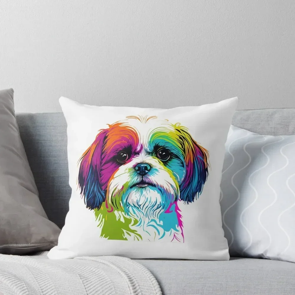 

Colorful Pop Art Shih Tzu, Chrysanthemum Dog Lover Throw Pillow Pillows Aesthetic pillows decor home autumn pillowcase pillow
