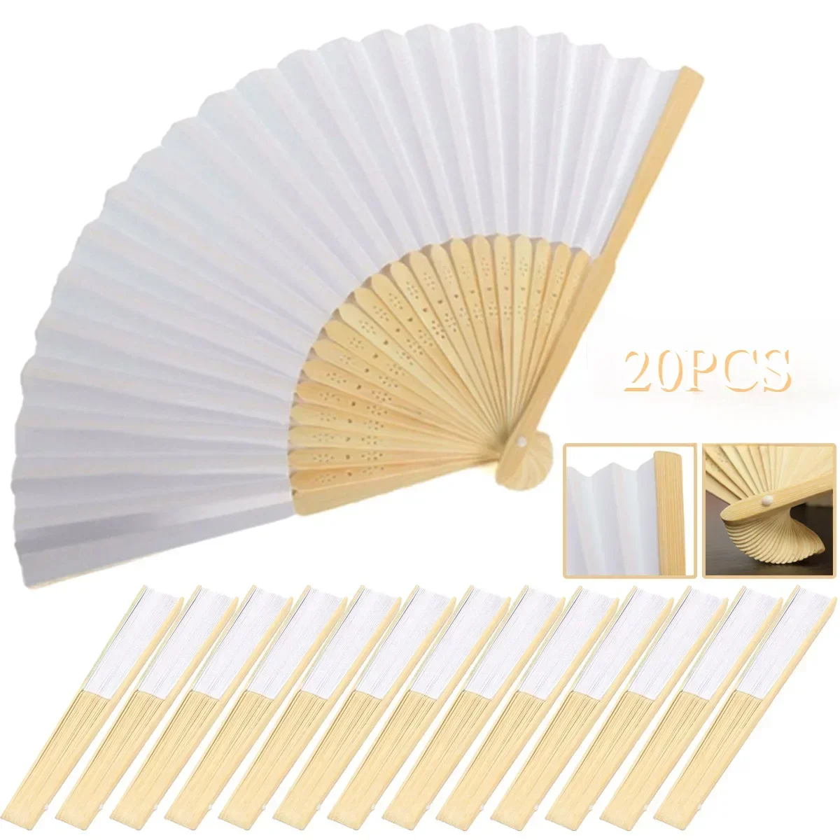 1-20pcs DIY Paper Bamboo Folding Fan Adults Children's Calligraphy Painting Practice Blank White Folding Fan Wedding Gifts