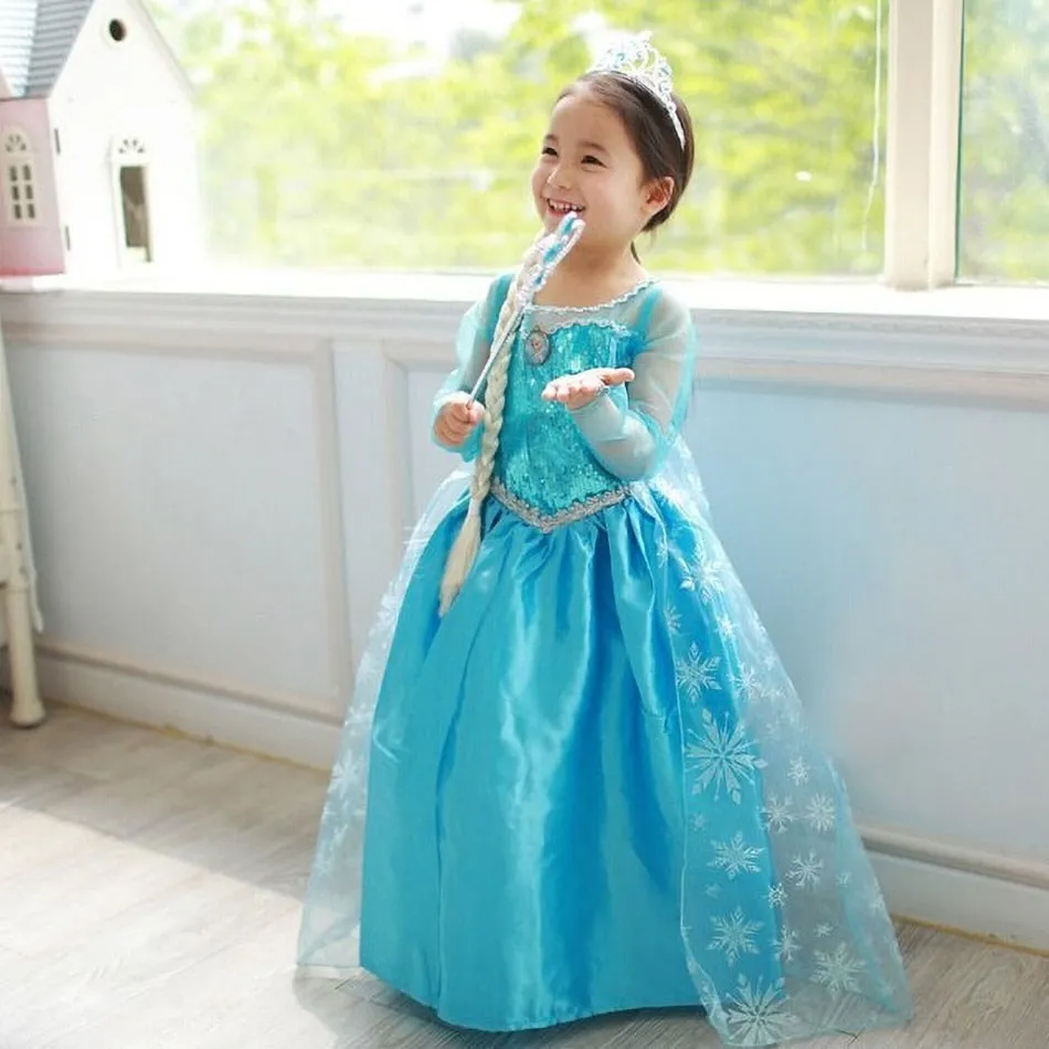 Girls Frozen Elsa Anna Dress Snow Queen Halloween Costume Kids Cosplay Birthday Party Christmas Fancy Dress 3-10 Years