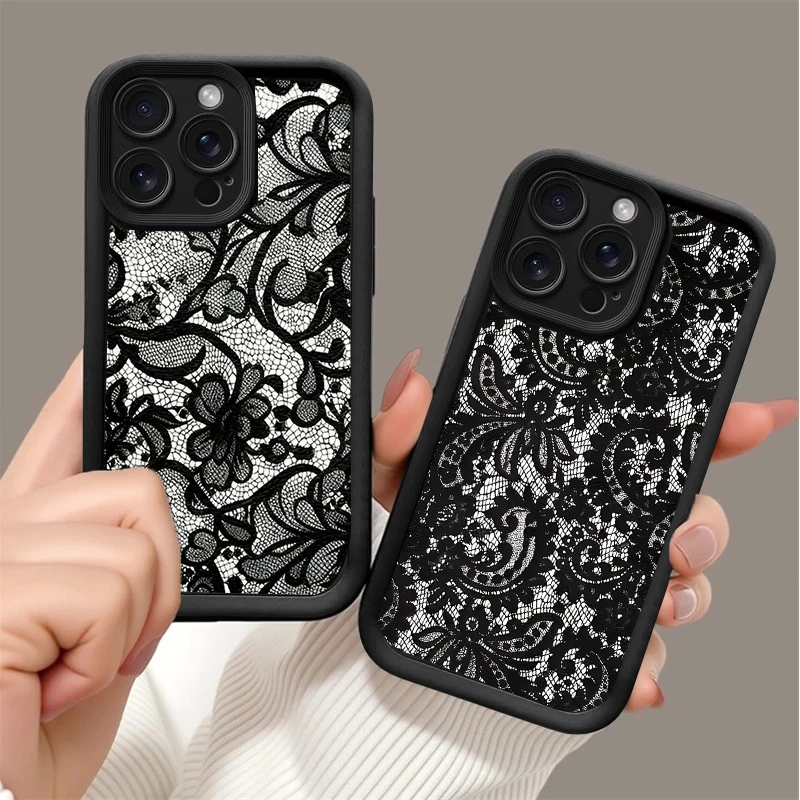 حافظة لهاتف Realme 14 15 Pro 15T C53 C55 C67 C63 C65 C51 C21Y C25Y C35 C30 C33 8i 11 8 12 Pro Plus 5G غطاء دانتيل أسود ريترو Funda #2