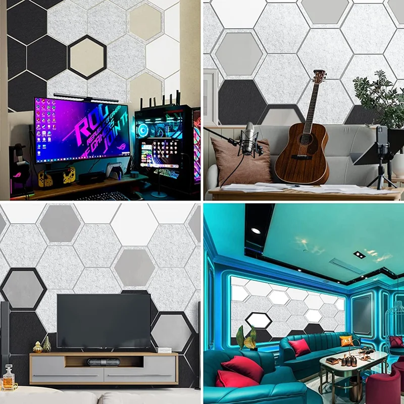 12Pack Self-Adhesive Acoustic Panels,Hexagon Sound Dampening Panel,Sound Proof Panels,Sound Absording Padding For Studio