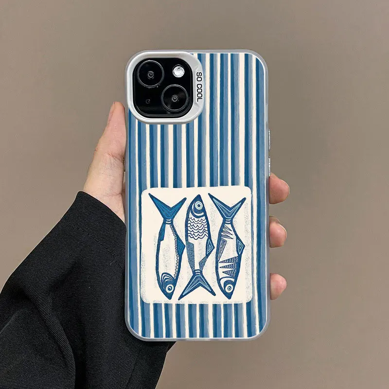 The Newest Sardines Color Fish Pattern Laser Phone Case For iPhone 13 12 Mini 11 Pro Max 16 15 14 Pro Max Plus Shockproof Covers