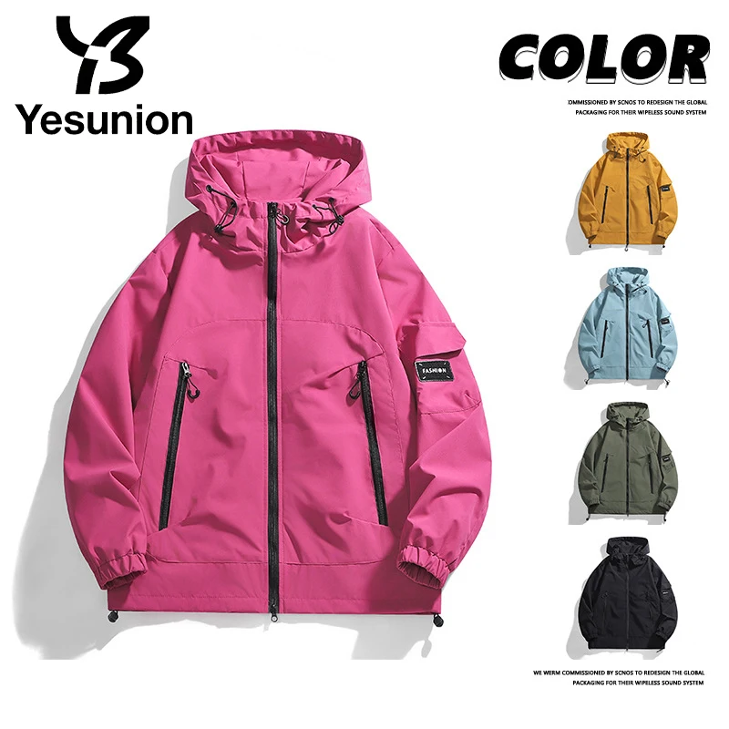 

YESUNION унисекс новая ветрозащитная куртка осенняя брендовая ветровка с капюшоном куртка повседневное уличное свободное пальто для пешего туризма и альпинизма