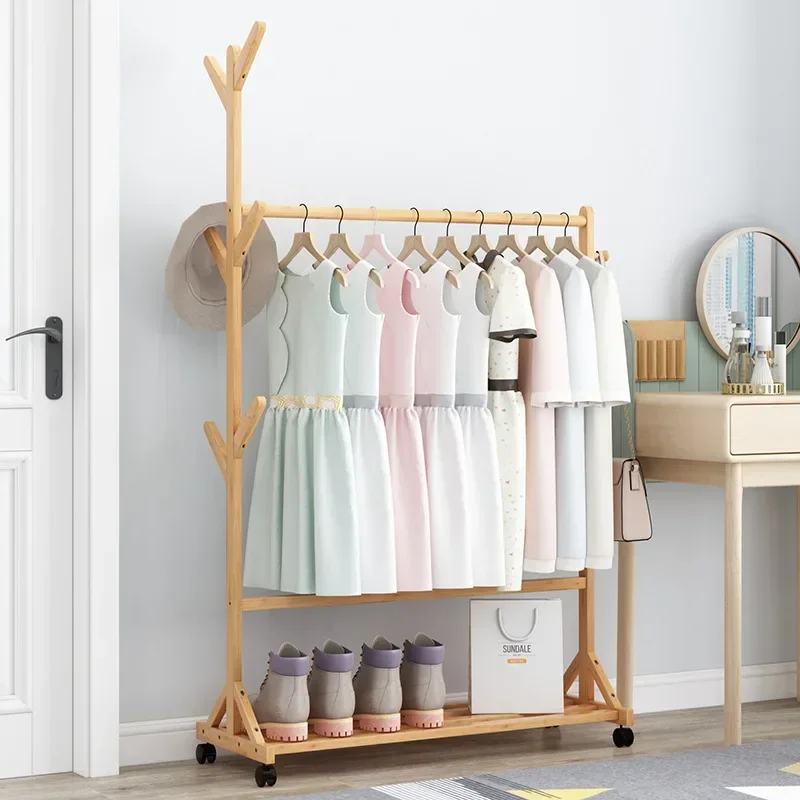 Household Bamboo Material Coat Rack Modern Minimalist Solid Wood Coat Rack Removable Bedroom Coat Rack