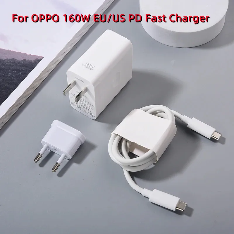 OPPO 160W Fast Charger EU US Supervooc Charge Power Adapter Dual USB Type C Cable For Reno13 12 11 10 9 Pro+ Find X7 X6 Pro K11X