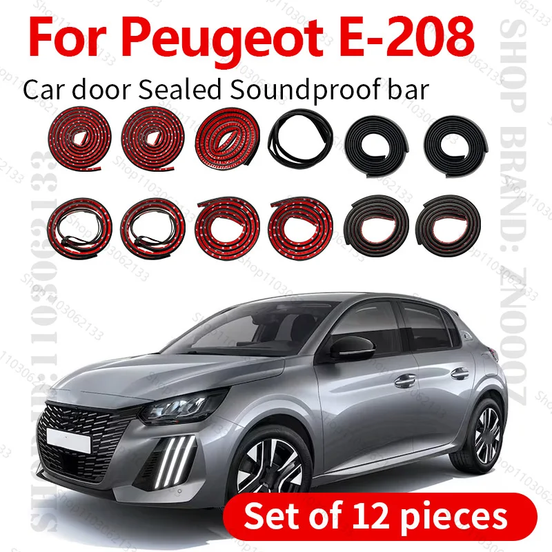 

Для Peugeot E-208 уплотнительная лента для двери автомобиля, резиновая двухслойная уплотнительная защита, звукоизоляционная лента, пылезащитная уплотнительная лента, набор из 12 шт.