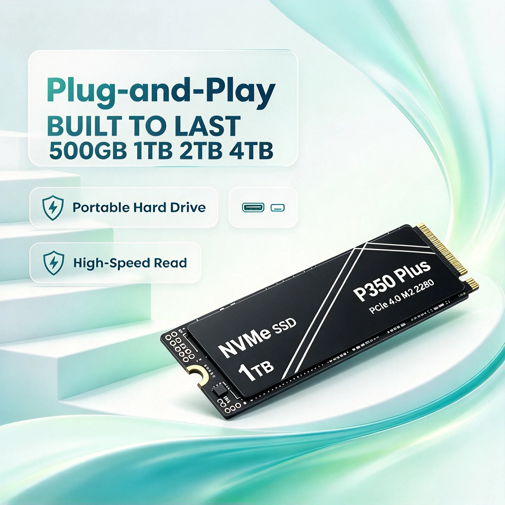 NVMe SSD P350 Plus 7100MB/s PCIe 4.0 M.2 2280 Shift Up to Gen4 with 2X Speed Boost Internal Drive Laptop Desktop 2TB 4TB