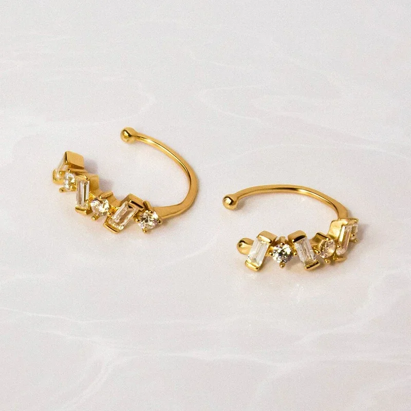 925/18K gold-plated silver ear Clips For Women Dainty Baguette Round Zircon CZ Conch Ear Cuff Earrings Fashion Trend Jewelry